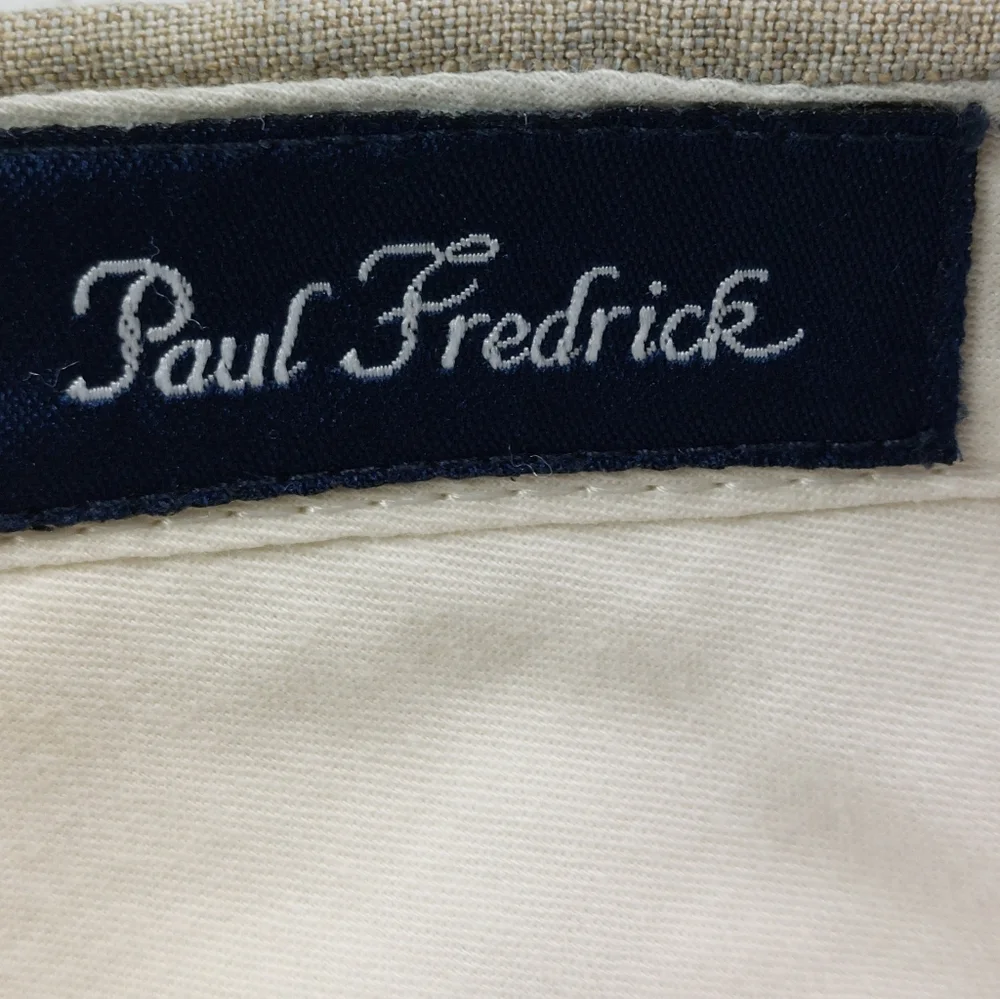 Paul Fredrick Dress Pants Mens Size 38x29 Beige Tan 100% Linen Pleated Cuffed